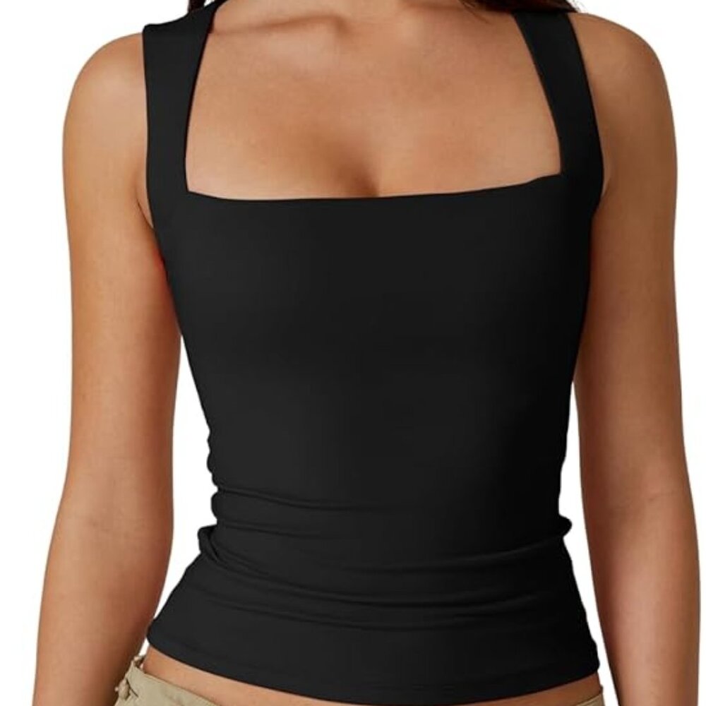 SUUKSESS Woman's Black Square Neck Sleeveless BASIC Tank Top